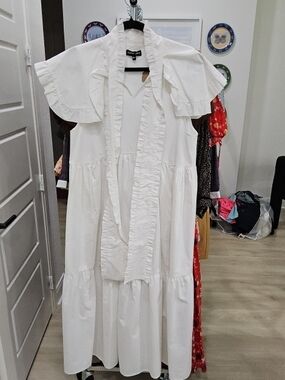 Sister Jane White Ruffle-Tier Maxi Dress with Tie